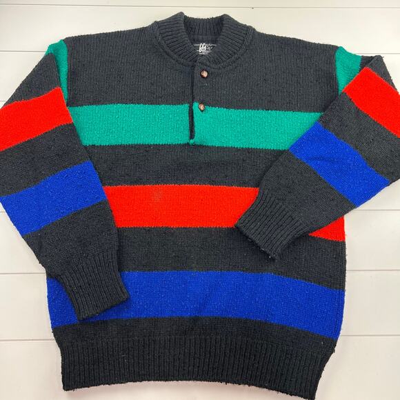 Lobo by Pendleton Vintage Pullover Henley Wool Sweater Size M black blue Stripe - Picture 1 of 6